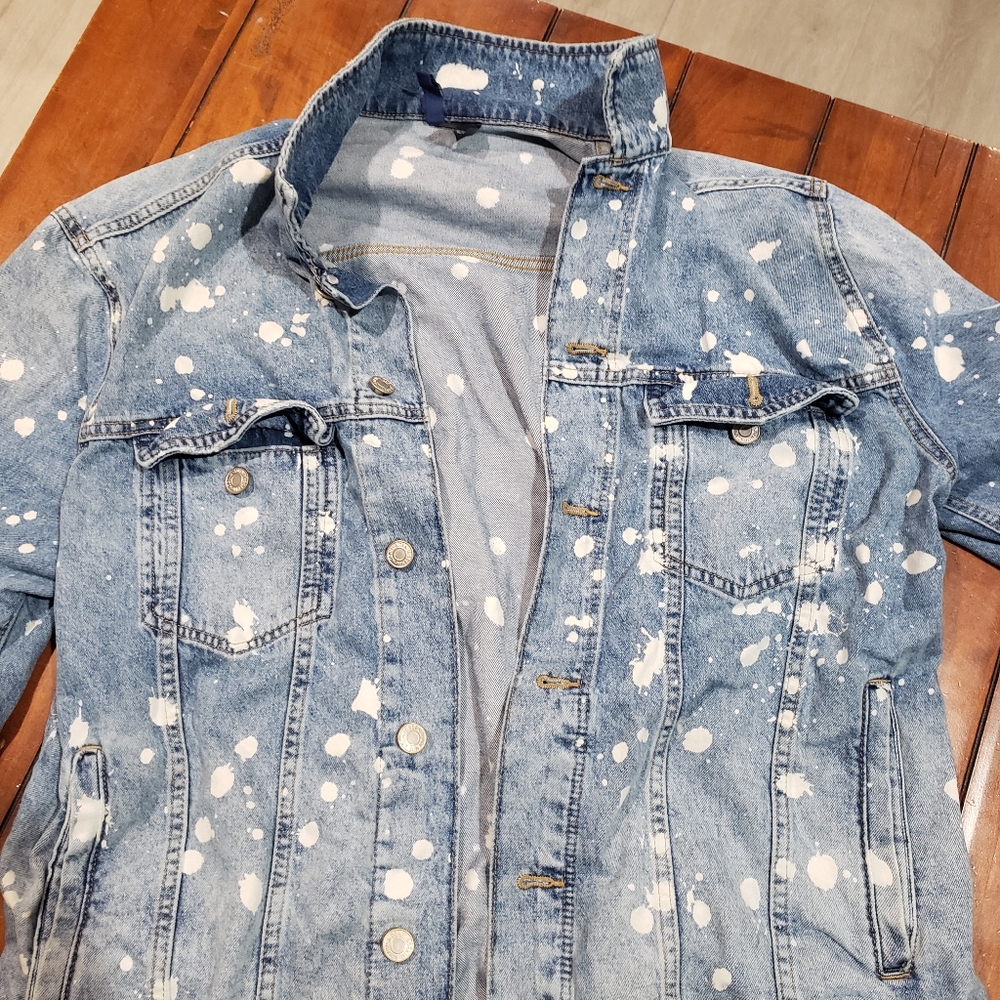 Divided H&M distressed denim jacket bleached mens size large